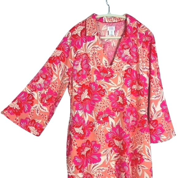 Sigrid Olsen Floral Hawaiian Print 3/4 Bell Sleeve Linen Blend Shift Dress, US10 - Picture 4 of 11